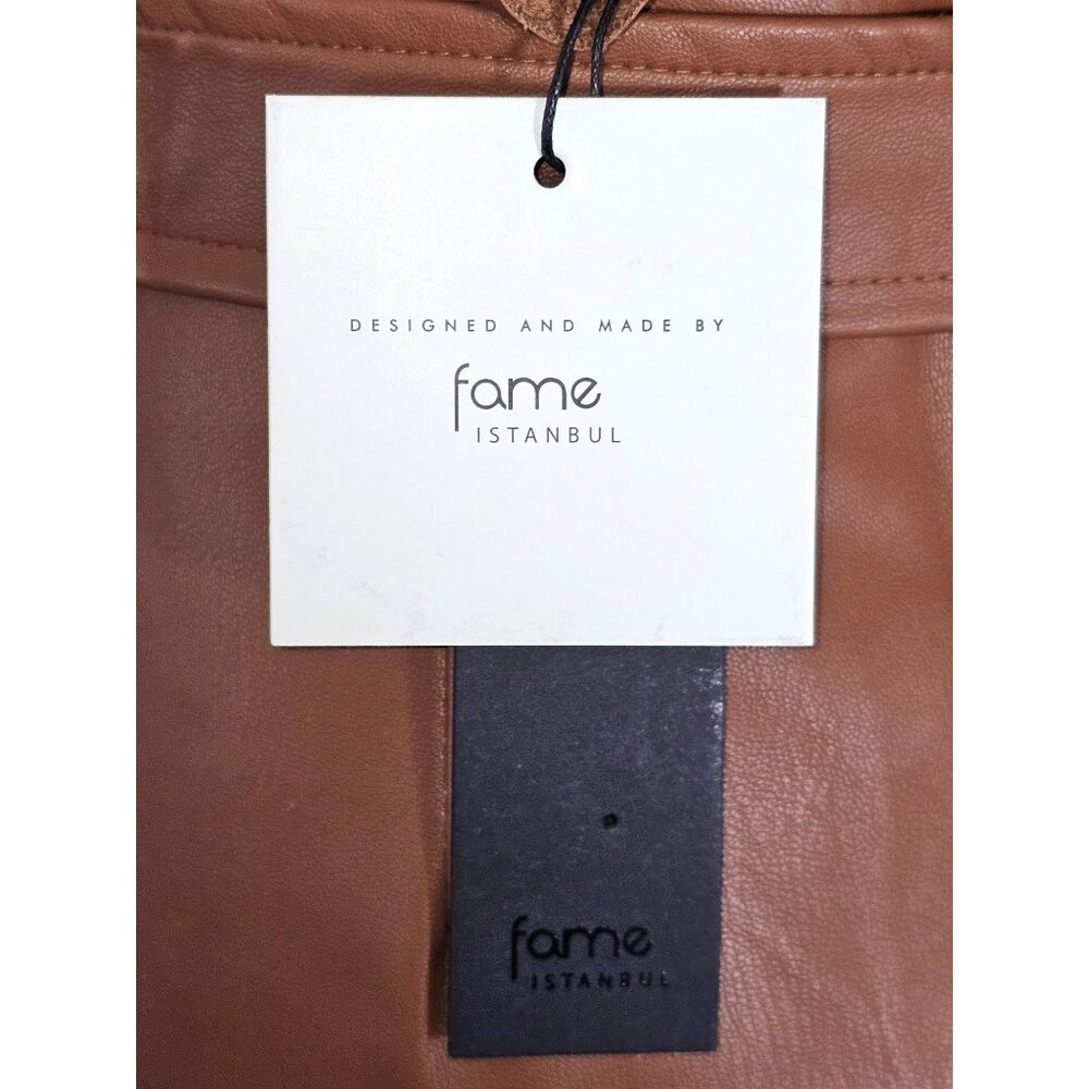 NWT Fame/Ekim 31 Women's Brown Faux Leather Ruffle Skirt with Belt Size M 1837 - Picture 8 of 11